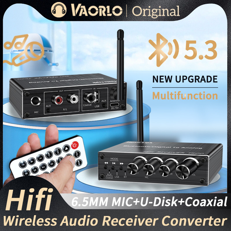 VAORLO Bluetooth 5.3 Audio Receiver+Coaxial DAC Converter+USB U-Disk Play+6.5 Micrphone Karaoke