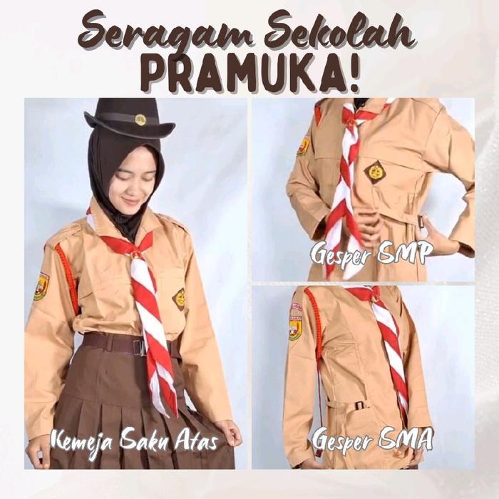 [Ansa Oss] Kemeja Panjang Pramuka Putri Saku Atas Sd,Gesper Smp, & Gesper Sma