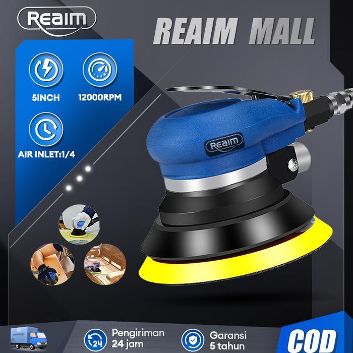 REAIM Air Orbital Sander 12000 rpm, Sander Orbital 5 Inch, Mesin Amplas Orbital dengan Konektor Hose