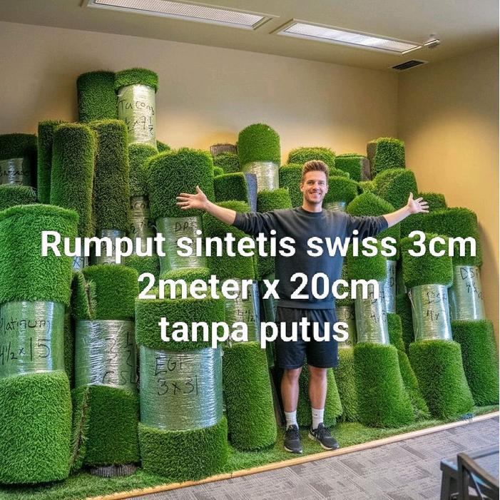 Rumput Sintetis Swiss Tebal 3Cm 2Meter X 20Cm Rumput Sintetis Murah /Rumput Sintetis Palsu /Rumput