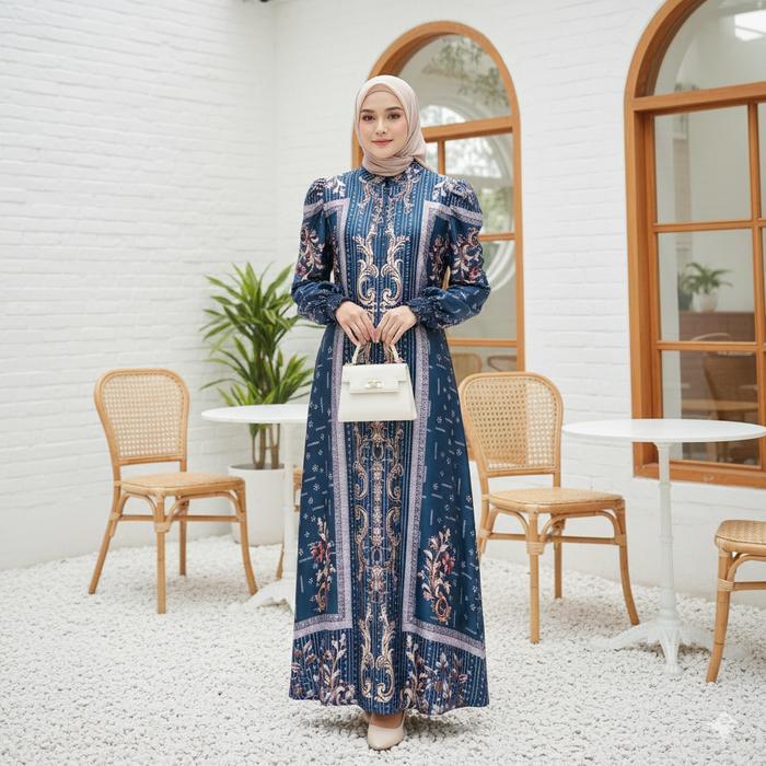 Snbm - Dress Wanita Revanya Silk Motif Elegan Size Jumbo Lebaran 2026 - Gaun Wanita Pasti Promo
