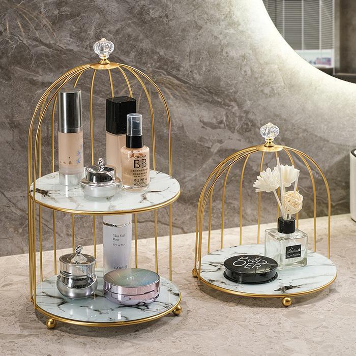 New Rak Sangkar Burung Birdcage marble Gold tray Pajangan Rumah Dekorasi ruangan rak skincare Rak