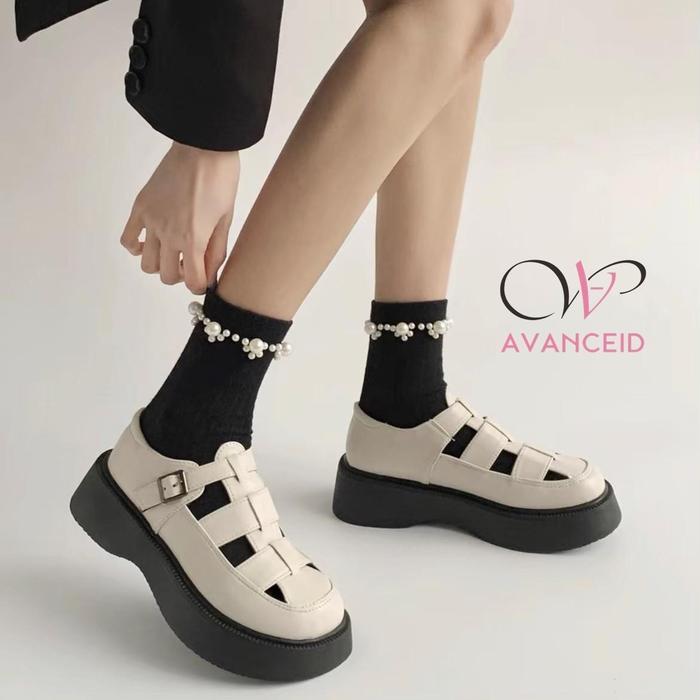 Laviola - 1879 Sepatu Sneakers Boots Wanita Kerja Docmart Hitam Karet Kulit Heels Shoes