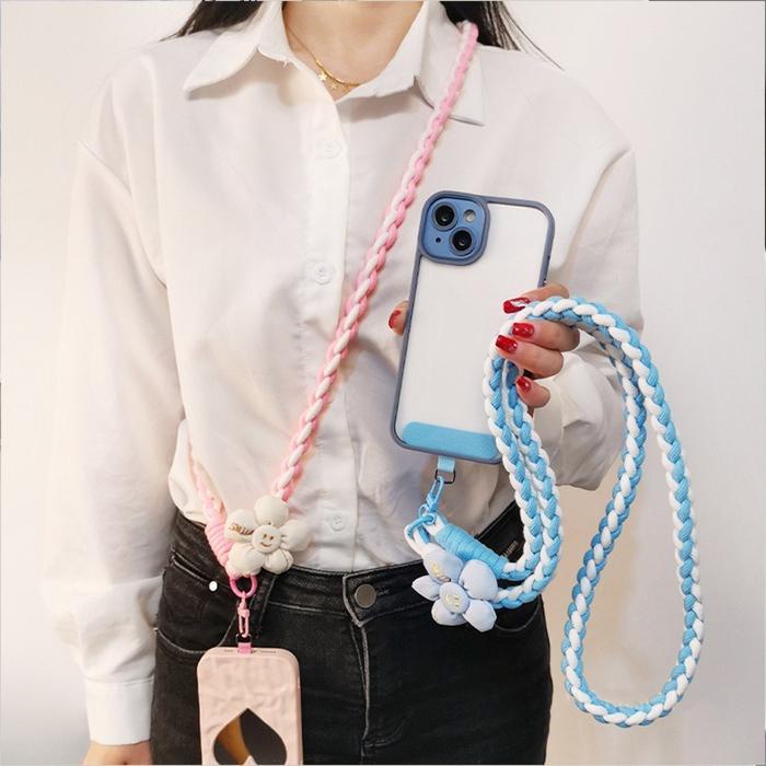 Tali Hp Lanyard Kepang Cross-Body Motif Flower Gantungan Handphone Universal Sm356-Sm363