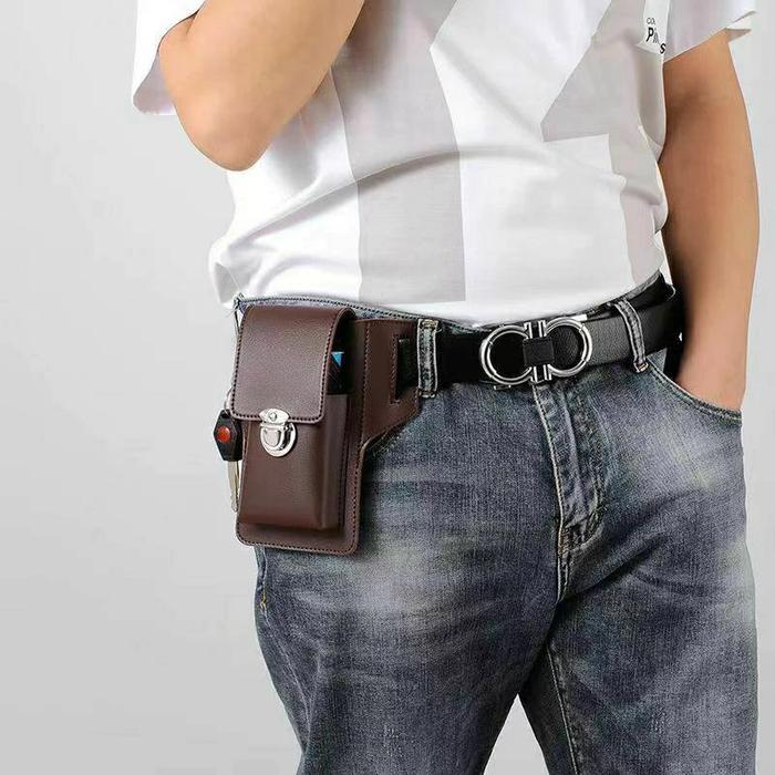 HEMAT Vixplorn Tas Pinggang Kulit Pria Tas Hp Cowok/Tas Pinggang Sabuk HP Smartphone Holster Kulit