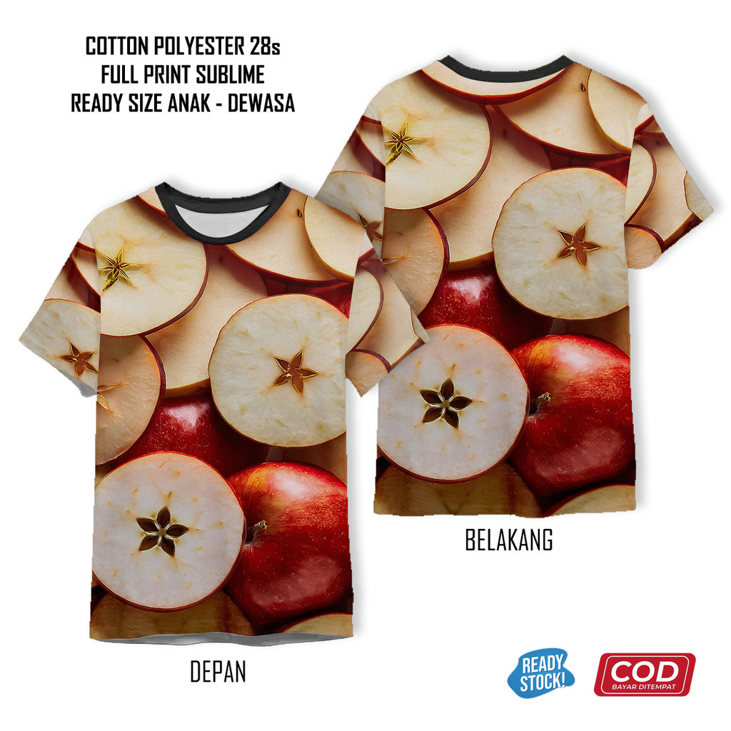 Kaos Buah Buahan Apple Fruit Apel Full Printing Keren | Baju 3D Anak dan Dewasa Unisex - Riel76 Stor