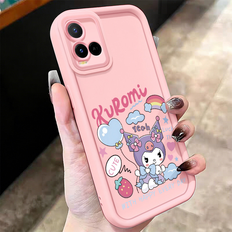 Casing Hp untuk VIVO Y21 Y21s Y21t Y21e Y21a Y21G Y33s Y33t Case Awan Stroberi Warna Pink Kasing sil