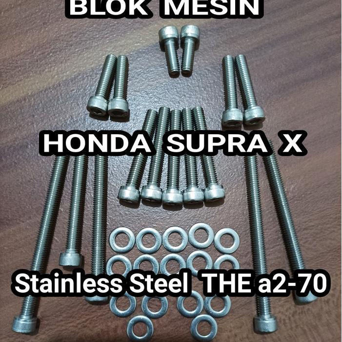 BAUT BLOK MESIN SUPRA X LAMA STAINLESS KOPLING PROMO