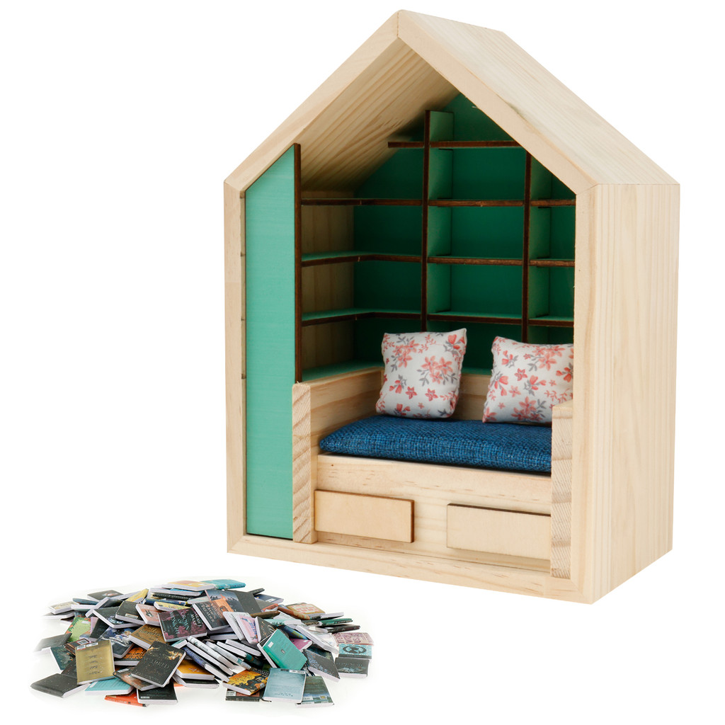 Stress Relief Bookshelf Wood Mini Study Display Cabinet with Two Cushions 200 Folded Miniature Books