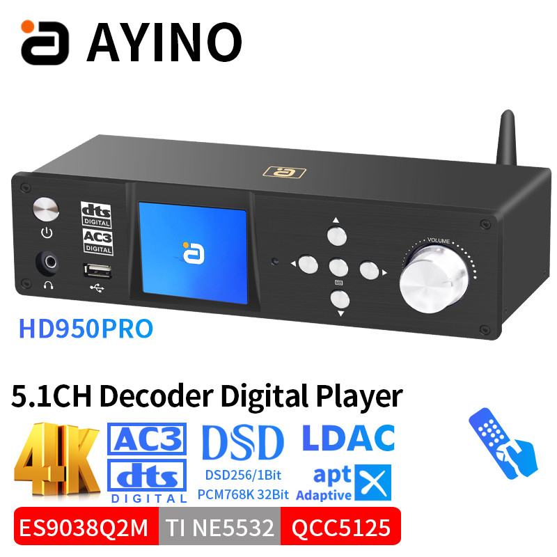 5.1CH DTSHD-Decoder for Audio Atmos ESS9038q2m*3 Converter 4K HDMI2.0 Qcc5125 Bluetooth5.1 Adapter