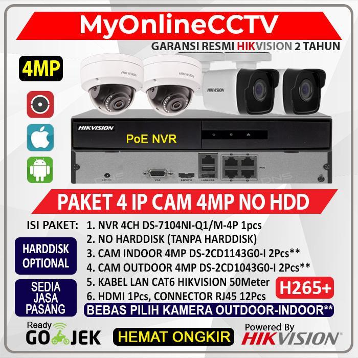 Paket 4 IP Camera CCTV Original Hikvision 4MP Siap Pasang
