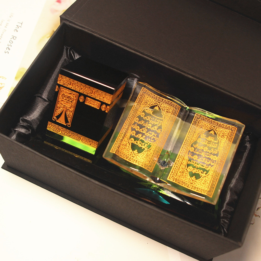 Muslim Crystal Gilded Kaaba Book Miniature Model Showpiece Car Ornament Islamic Architecture