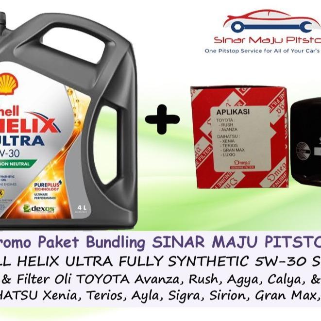 Paket Bundling Oli SHELL HELIX ULTRA HX8 5W-30 API SP Original 4 Liter & Filter Oli Mobil DAIHATSU