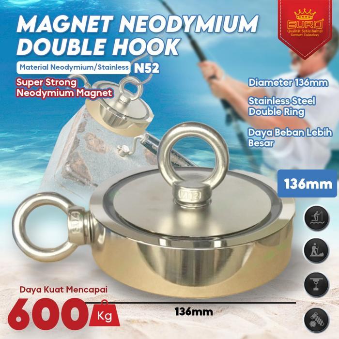 Ready Magnet PABRIK / Magnet Angkat Beban / Salvage Neodymium Super Kuat Magnet Fishing Hook D-135mm
