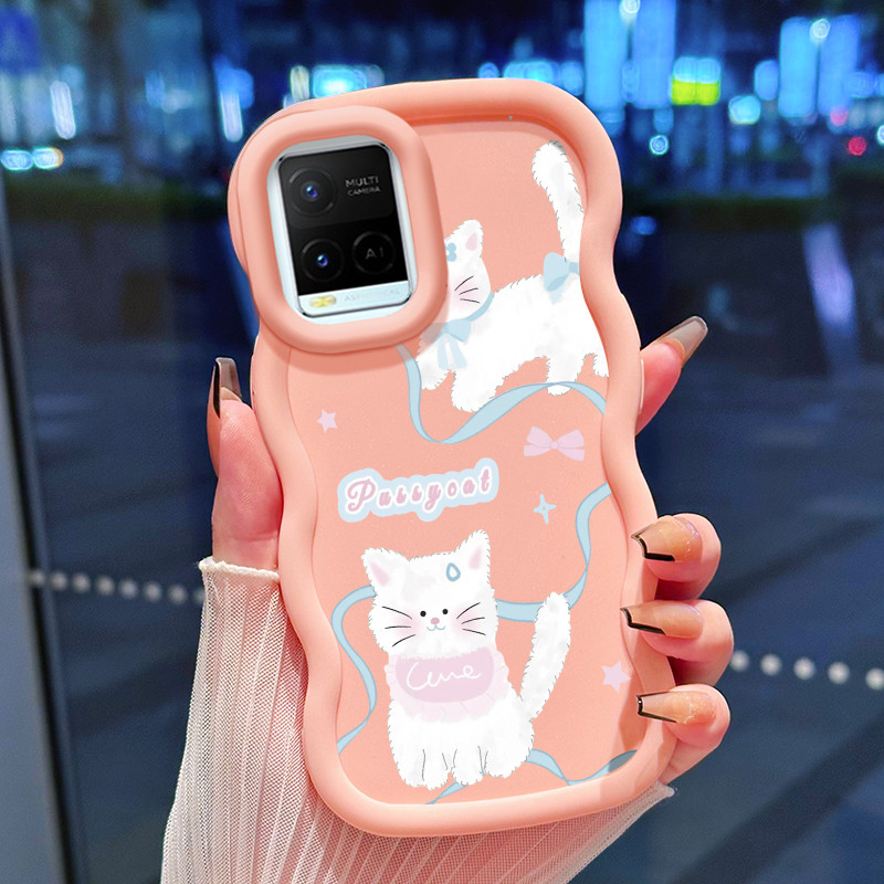 Casing HP Untuk VIVO Y21 Y21s Y21t Y21e Y21a Y33t Y33s Y21G Case Kucing putih Kasing silikon Cesing 