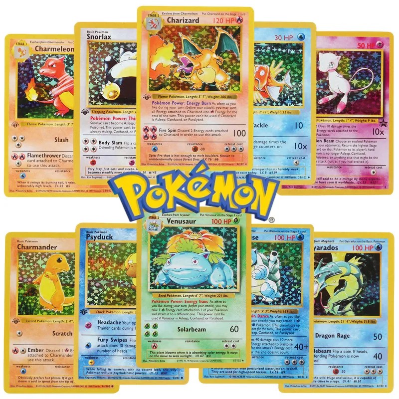 151Pcs/box 1996 First Generation Pokmon card Charizard Pikachu Mewtwo Blastoise Collecting card toys