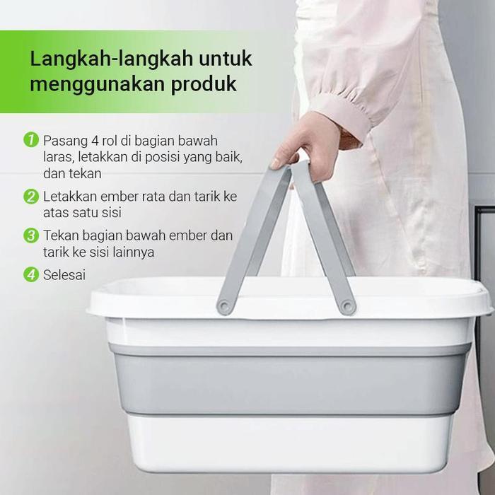 Mehaa Ember Lipat Serbaguna Silikon 15 Liter Foldable Bucket Portable Baskom PP dengan Roda dan