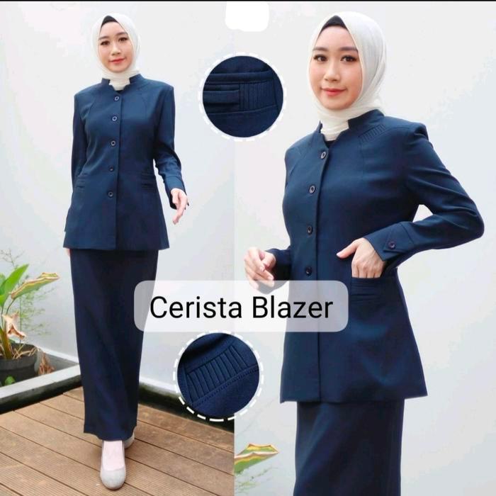 seragam blazer biru dongker guru asn,pns wanita / setelan baju dinas pdh dongker rok dan celana