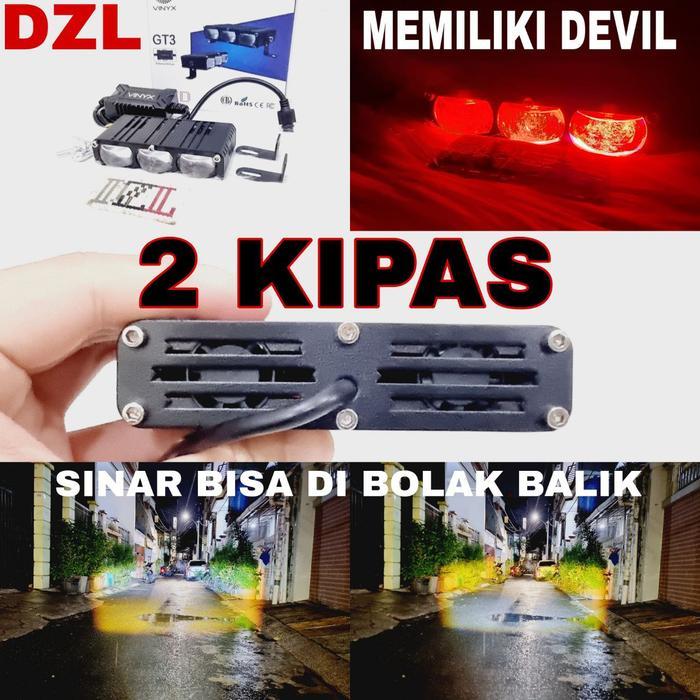 Lampu tembak led vinyx gt3 devil 3 mata jauh dekat 2 warna laser gun 40 watt