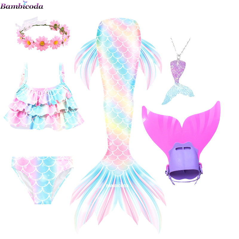 Girls Swimming Mermaid Tails Monofin Flipper Mermaid Dress Costume Cosplay Fantasy Bikini Halloween