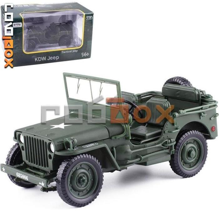 (R158) Diecast Alloy Collection Jeep Willys 1944 Scala 1:18 Diecast Clasic Mobil Perang