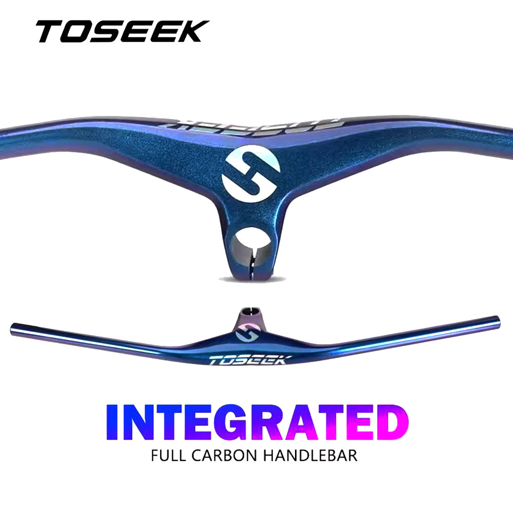 TOSEEK Bike Handlebar T800 Carbon Handlebar MTB Bicycle Integrated Handlebar Stem -17 Degrees