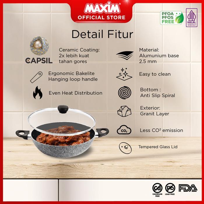 Murah Maxim Neostone Wajan Ceramic Anti Lengket 30Cm Wok Wajan Cekung
