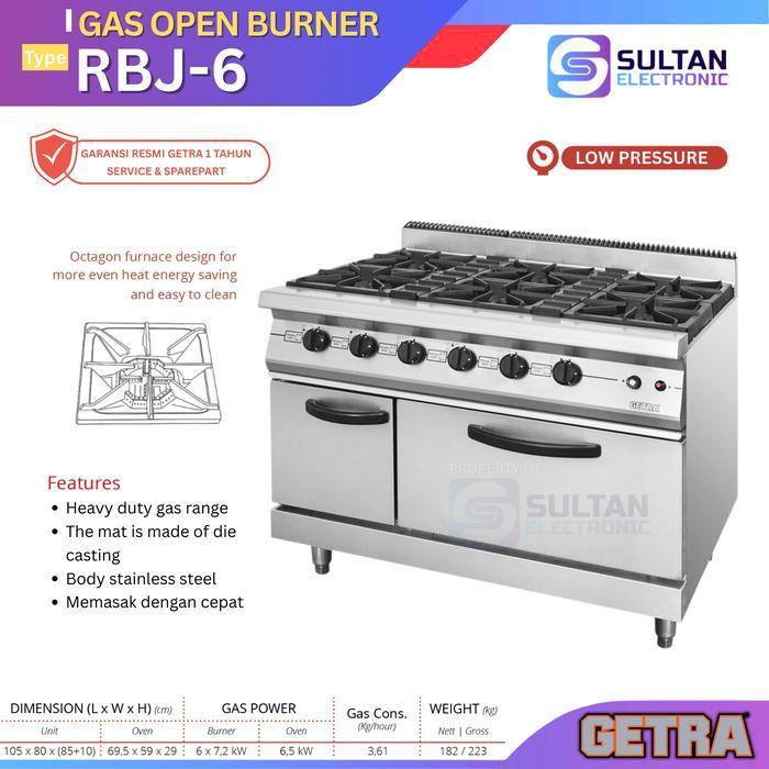 GETRA Gas Open Burner with Oven / Kompor 6 Tungku dengan Oven RBJ-6 / RBJ 6 / RBJ6