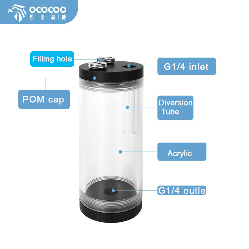 PC water cooling water tank acrylic water reservior cylindrical OD 60mm for DIY liquid cooling G1/4