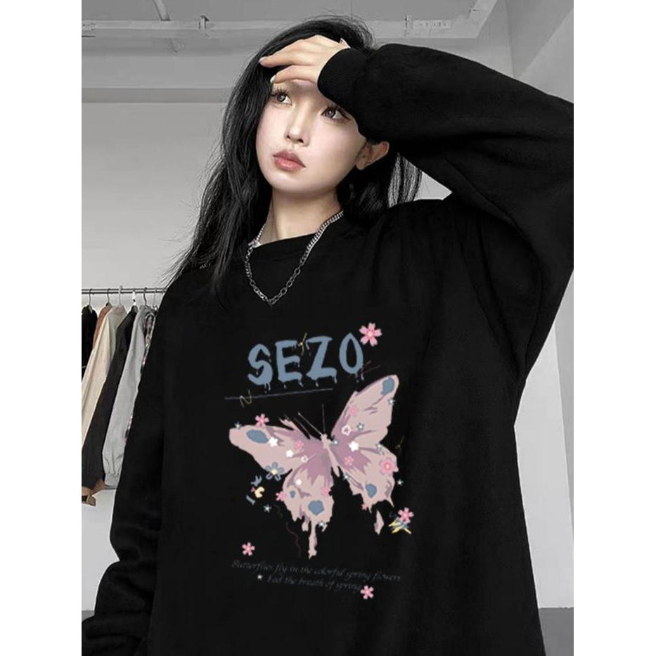 I0193-Sweater Oversize Sweater Hitam butterfly switer oversize wanita baju atasan wanita Korean