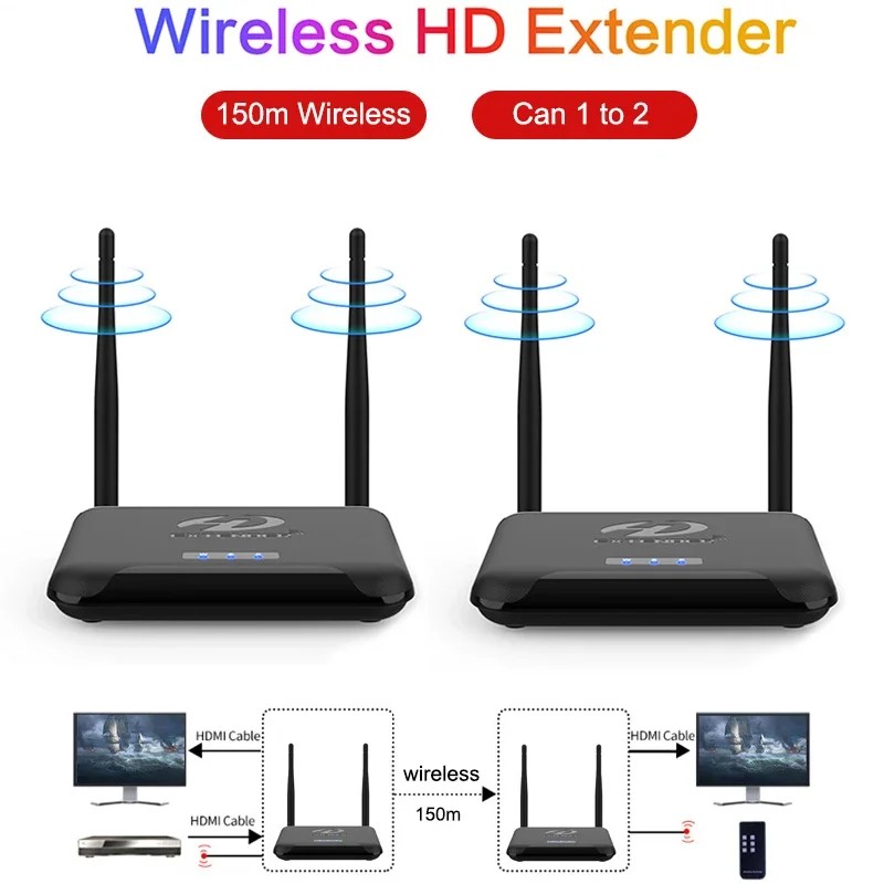 150m Wireless WIFI HDMI Extender Video Transmitter Receiver 1 To 2 Screen Splitter Sender for PS4