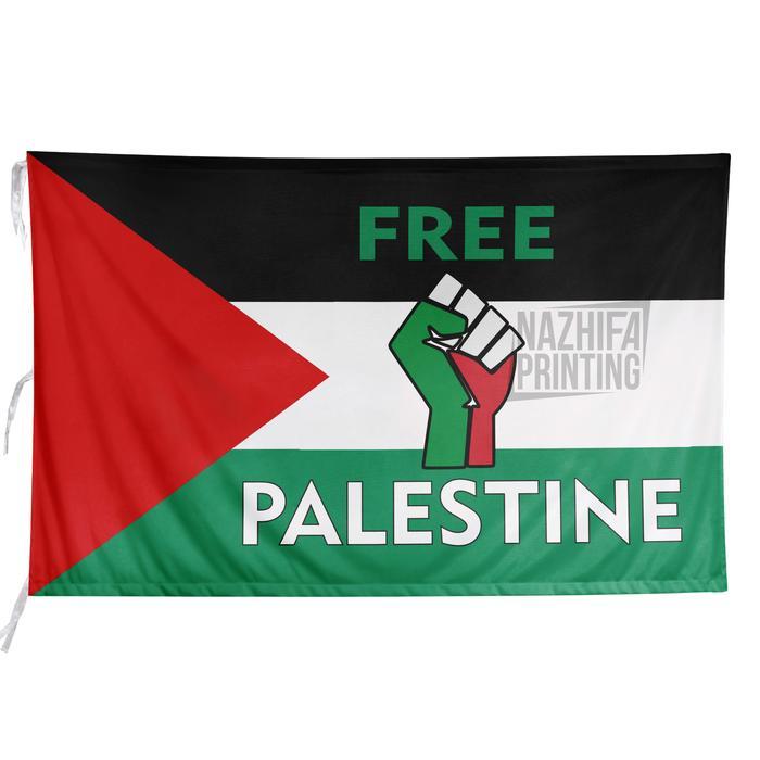 Nazhifa Printing - Bendera Palestine, Bahan Satin Peles, Ukuran Kecil-Besar, 1 sisi