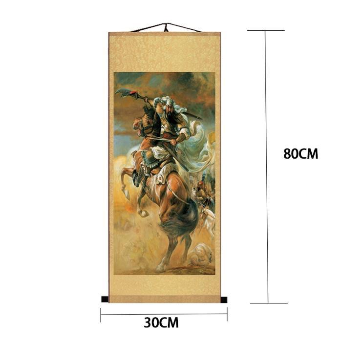 30x80CM Lukisan Gulungan Klasik Kwan Kong / Gulungan Lukisan Dewa Kwan Kong Sutra