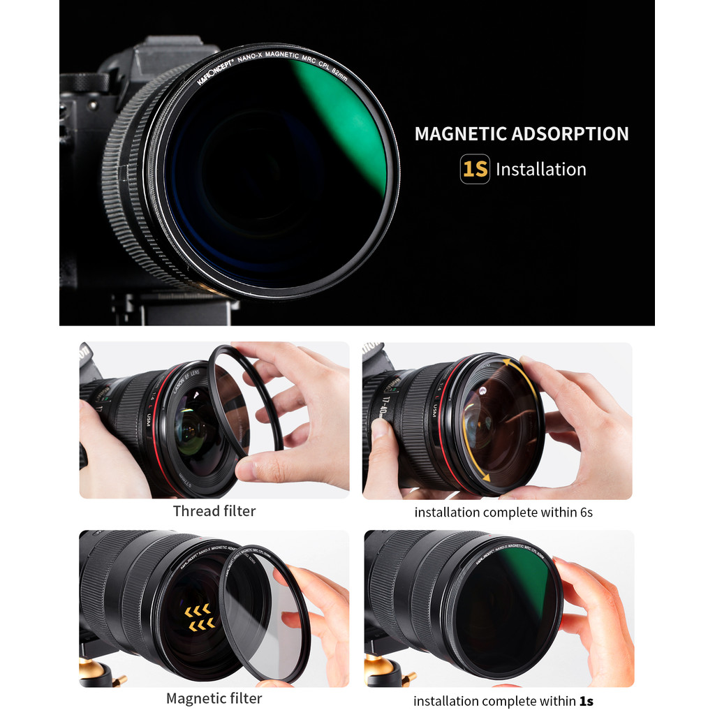 K&F CONCEPT NANO-X MAGNETIC CPL CIRCULAR POLARIZING FILTER WITH MAGNETIC LENS FILTER CAP AND