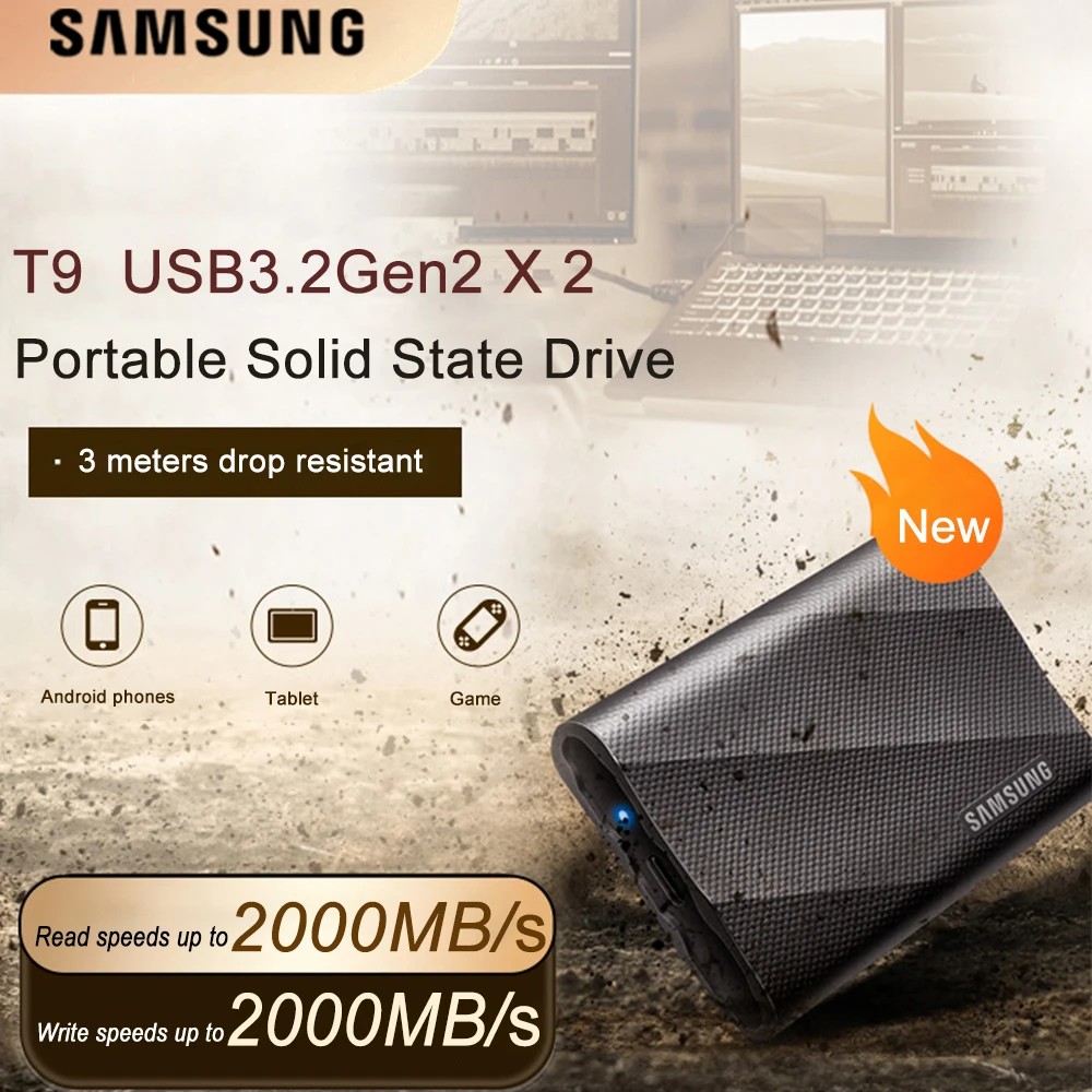 SAMSUNG SSD Portable T9 1TB 2TB External PSSD NVMe USB 3.2 Gen2X2 Type-C Type-A External Solid State