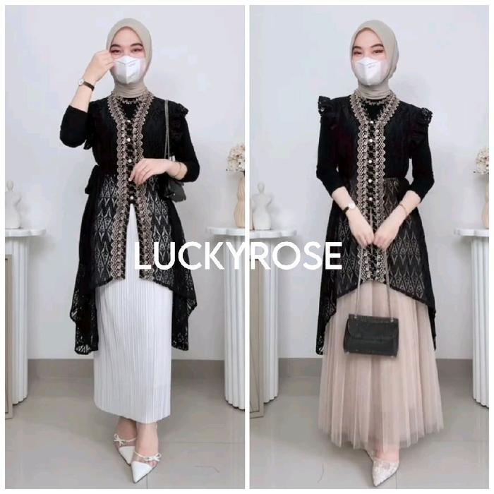 Poya Outer Brukat Cardigan Brokat Lengan Pendek Ruffle Atasan Outher Brukat Outer Brokat Kondangan
