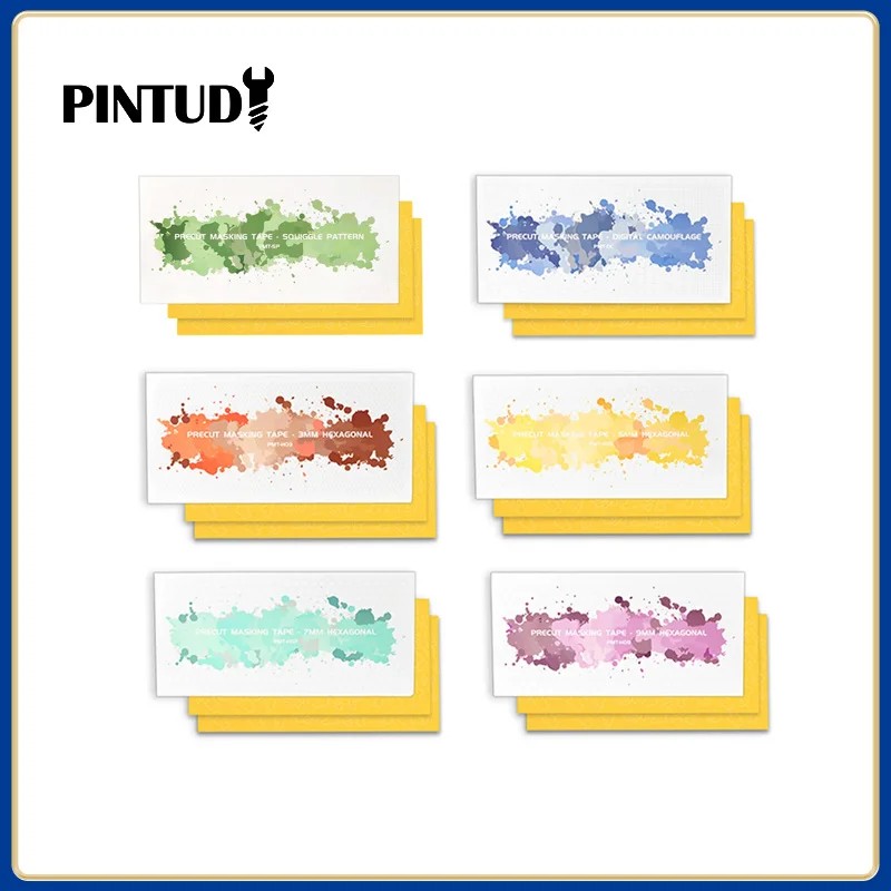 Dspiae Precut Masking Tape Set 3Mm 5Mm 7Mm 9Mm With Squiggle And Digital Camouflage Patterns For Mod