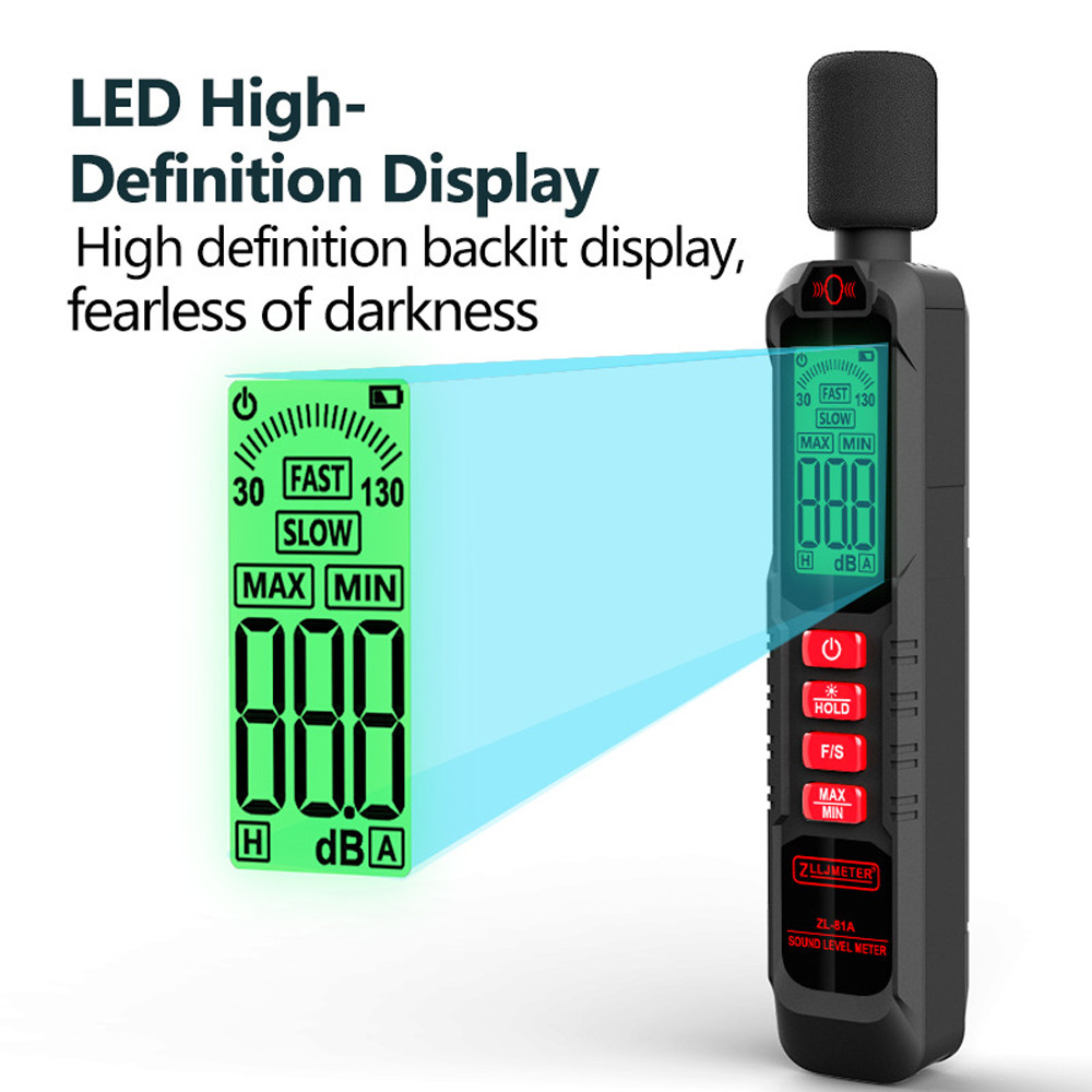 l Digital decibel meter Sound level reader 30-130dB, handheld noise meter with backlight, ambient no