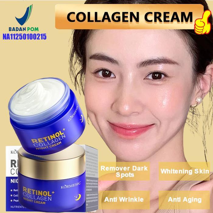 Collagen Retinol Night Cream BPOM 30g Cream Flek Hitam Membandel Cream Siang Malam Glowing Cream