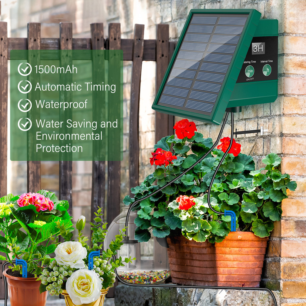 Solar Irrigation System, Automatic Watering System with 10M Hose and 10 Drip Tips for In/Outdoor,