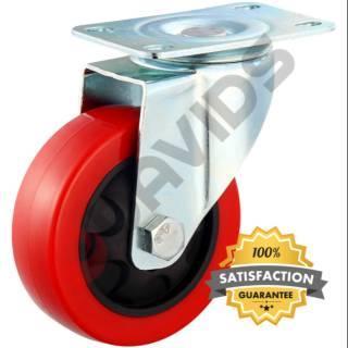 Roda Troli Gerobak Etalase Meja Ban Lemari Caster Hidup Merah Pu 3 Inch Double Bearing