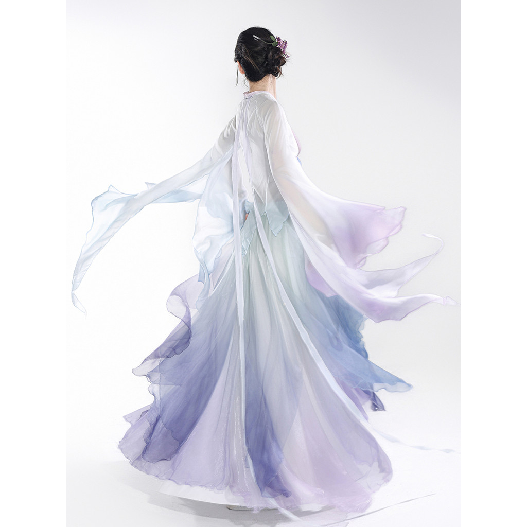 Classical Dance Costume Women'S Velvet Flower Blue Purple Waist-Cinching Han Tang Dance Skirt Petal