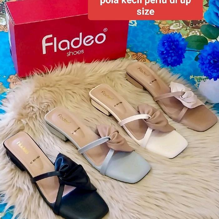 Diskon Sepatu Sandal Wanita Fladeo Sabrina Kombinasi Hak 2Cm Pesta White Hak Tinggi Ringan Rose