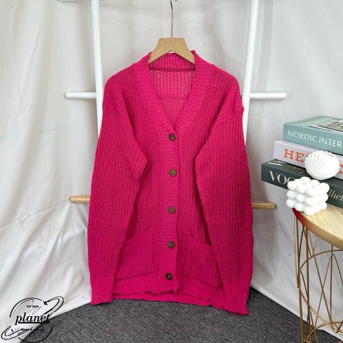 CARDIGAN RAJUT BAJU ATASAN RAJUT WANITA OVERSIZE HITAM POLOS BASIC CARDIGAN KANCING SAKU KOREA
