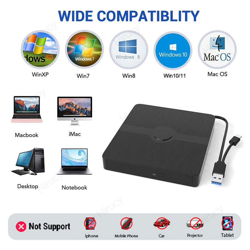 External Blu ray Drive for Laptop PC Portable BD CD DVD Player Burner Writer Reader Compatible for