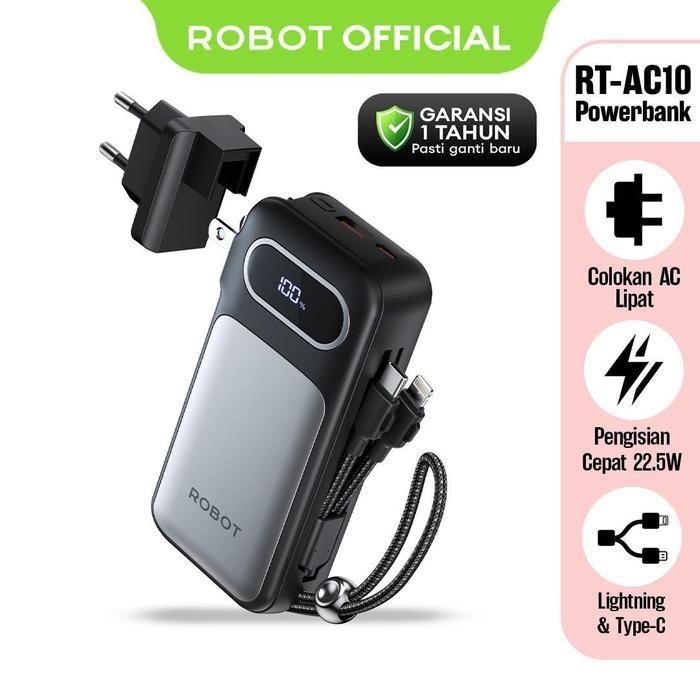 ROBOT Powerbank dan Charger RT-AC10 Powerbank Fast Charging 10,000mAh 22.5W With Wall Charger, Cable
