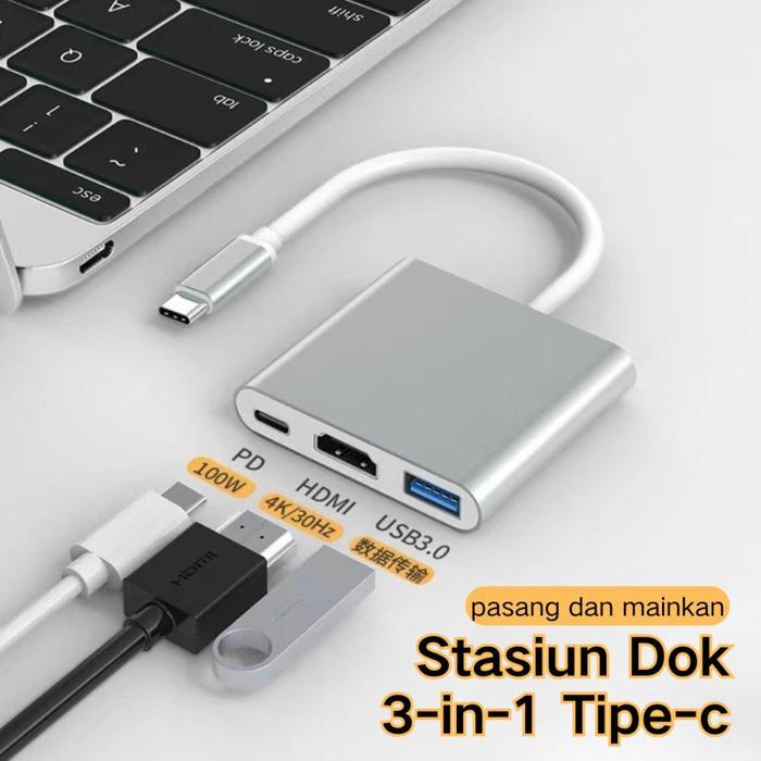 Typec ke HDMI HD hub USB hub tiga-dalam-satu ekspansi laptop TV proyektor basis ekspansi