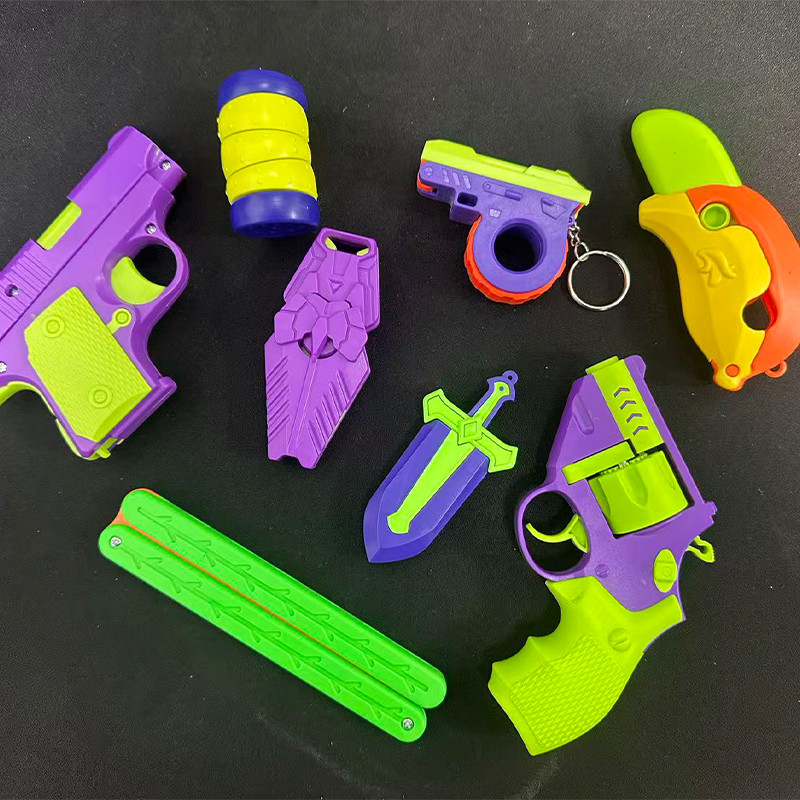8 PCS Fidget Toy Gun, Stress Shot Toy Gun Set, Printed Peace Pistol Magnetic Fidget Slider Toy
