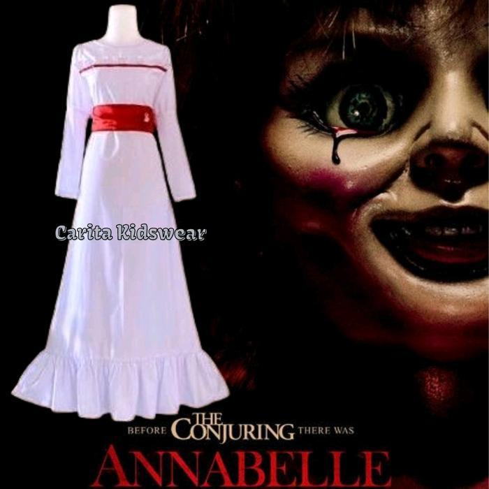 Baju Kostum Boneka Annabelle Cosplay Horor Anabele Anak dan Dewasa Halloween Klasik Cantik Bunga