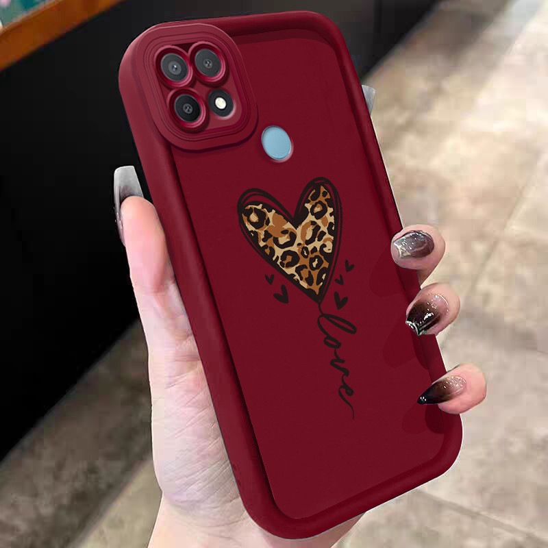 Casing Hp untuk OPPO A15 A15s A35 4G Case Hati motif macan tutul Kasing silikon Cesing modern Softca